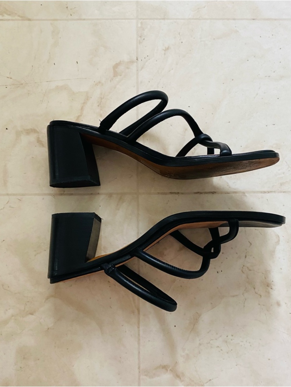 $138 Madewell Tayla Black Leather Block Heels Square Toe Slides Sandals Size 8.5 - Picture 4 of 14